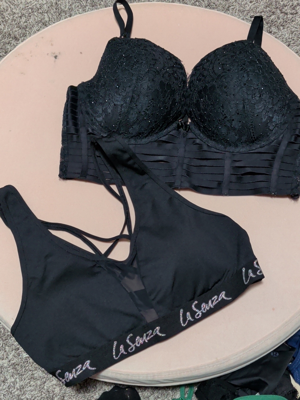 La SENZA Black Lace Bustier and Sports Bra Size Large